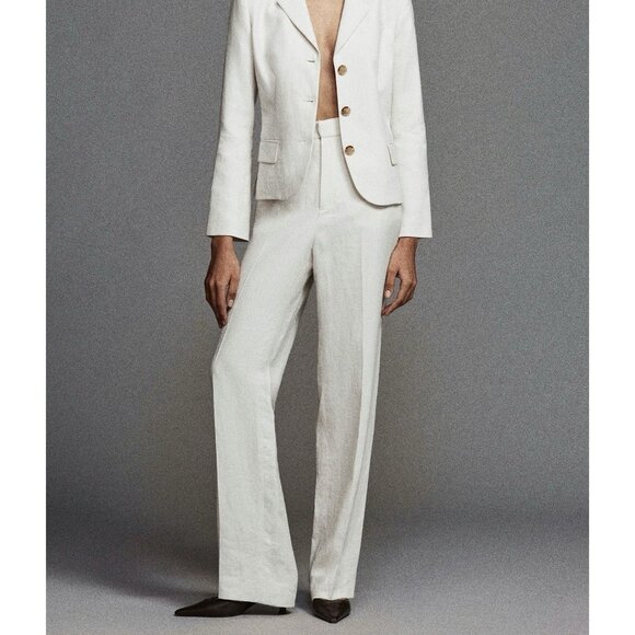 FRAME Pants - Frame Women’s Linen Cotton Pants Size 6 White Wide Leg High Rise Zipper NWT